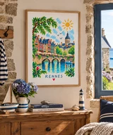 Affiche Rennes et ses maisons colorées — affiche Myu&Co mise en scène