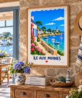 Affiche Île aux Moines et son port fleuri — affiche Myu&Co mise en scène