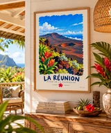 Affiche La Réunion et paysage volcanique — affiche Myu&Co mise en scène