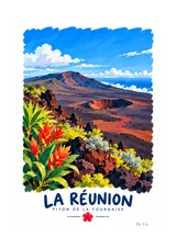 Affiche La Réunion et paysage volcanique