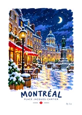 Affiche Montréal et la place Jacques Cartier en hiver — illustration By Ln pour Myu&Co