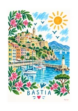 Affiche Bastia et son port coloré — illustration By Ln pour Myu&Co
