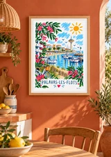 Affiche Palavas-les-Flots fleurie et ensoleillée