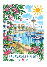 Affiche Palavas-les-Flots fleurie et ensoleillée