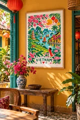 Affiche Vietnam fleuri entre baie et rizières