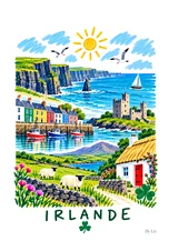 Affiche Irlande – Falaises et villages de la côte
