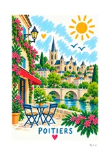 Affiche Poitiers – Une terrasse fleurie au bord de l’eau