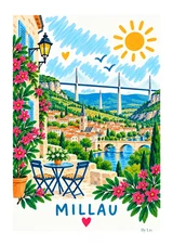 Affiche Millau – Le viaduc au-dessus de la vallée