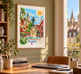 Affiche Dijon – Toits de Bourgogne et place fleurie