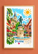 Affiche Dijon – Toits de Bourgogne et place fleurie