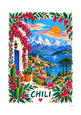 Affiche Chili – Entre sommets andins et eaux bleues