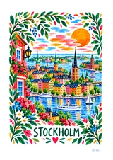 Affiche Stockholm – Reflets nordiques et façades fleuries