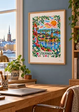 Affiche Stockholm – Reflets nordiques et façades fleuries