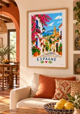 Affiche Espagne – Ruelle fleurie au soleil de la Méditerranée