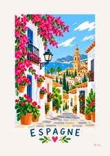 Affiche Espagne – Ruelle fleurie au soleil de la Méditerranée