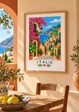 Affiche Italie – Ruelle fleurie et rivages ensoleillés